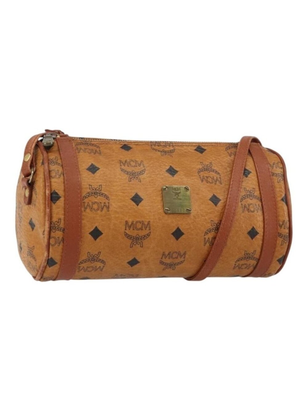 Authentic MCM Logogram Vicetos Shoulder Bag PVC Leather Brown Gold